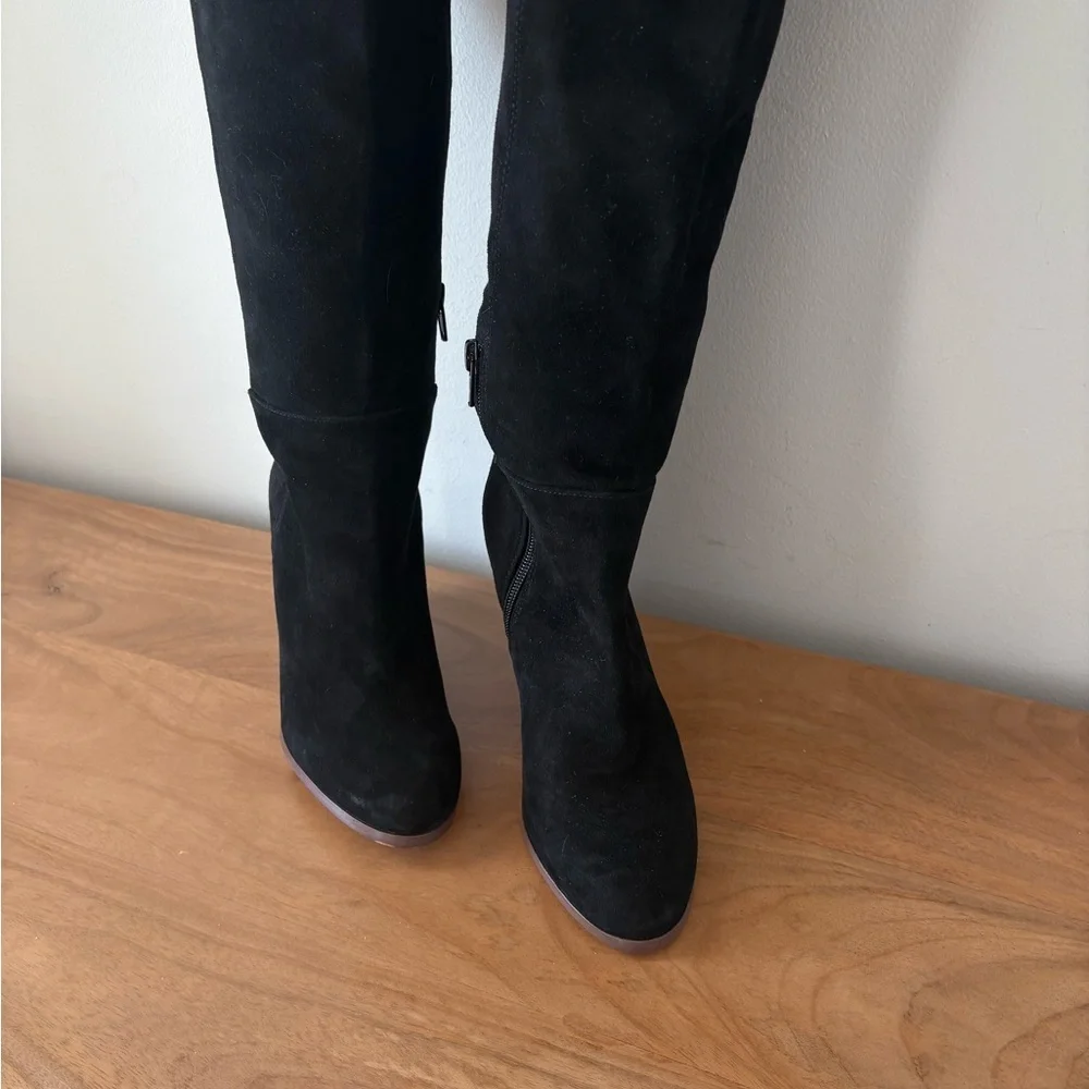 Vince Camuto Granta Over the Knee Wedge Boots Black Suede Size 5 NWOT